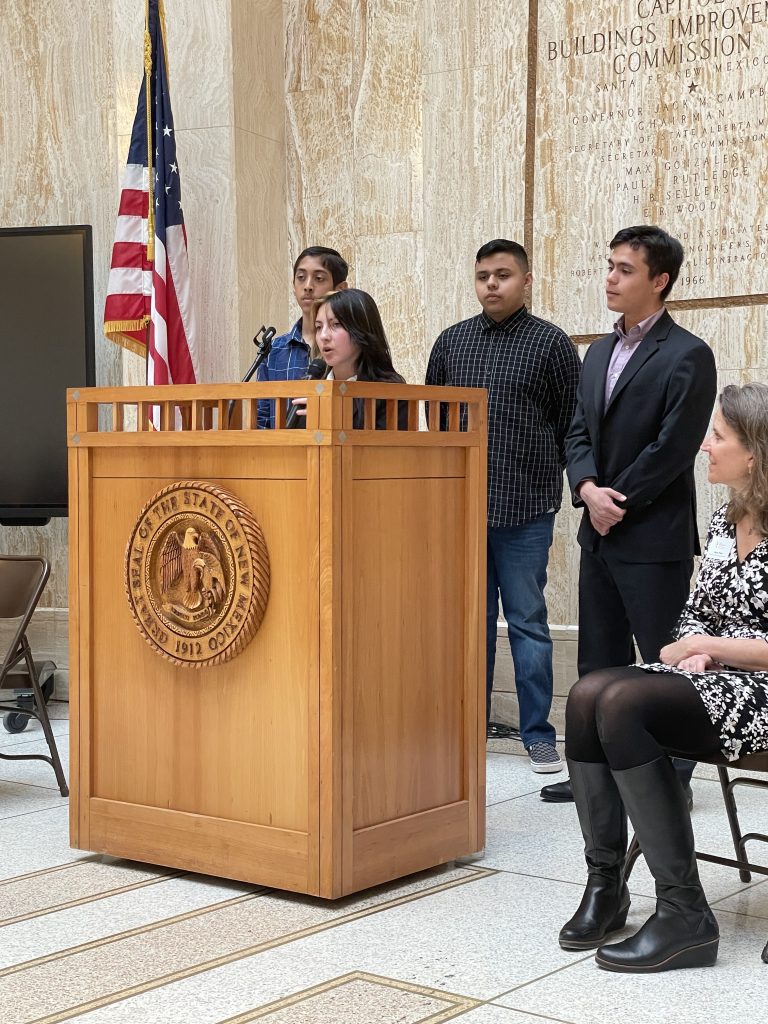 Students from the Robertson High School STEM Club speak at the Roundhouse on STEAM Day at the Legislature in 2023.